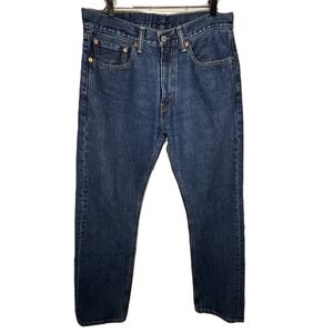 Levis 505 Regular Fit Straight Leg Jeans Mens 32x32 Dark Wash Blue Denim Grunge